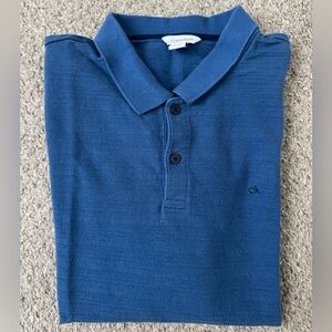 Calvin Klein Large Blue Textured Knit Polo Shirt